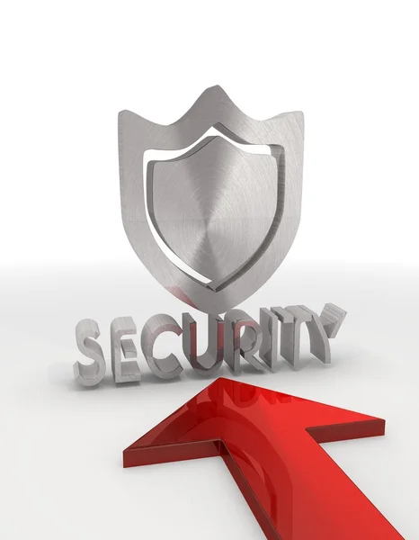 Metallic security icon with red arrow — Stock Photo, Image
