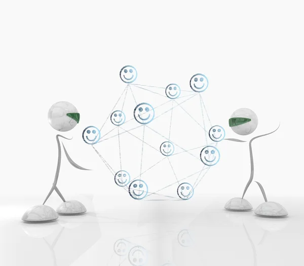 Cute Smily network with two futuristic characters — Stock Photo, Image