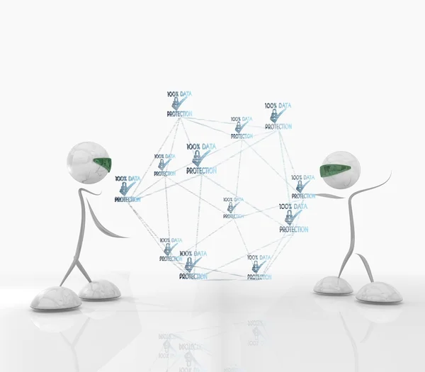 Siber veri koruma ağı iki fütüristik karakter — Stok fotoğraf