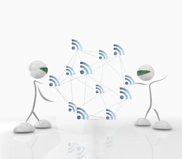 Rete wifi informatica con due personaggi futuristici — Foto Stock