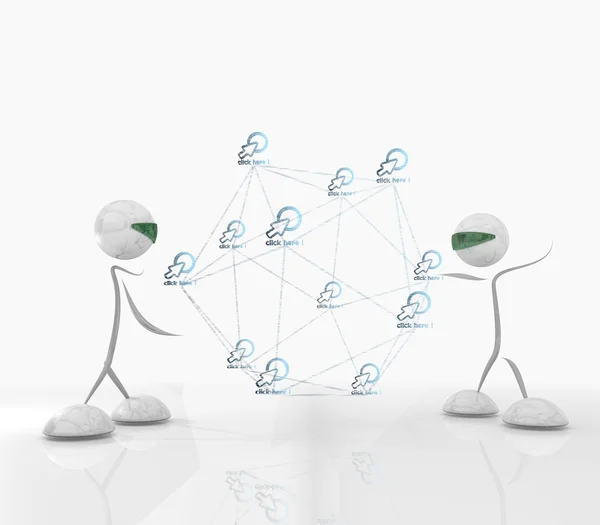 Click here cyber network with two futuristic characters — Stock Photo, Image