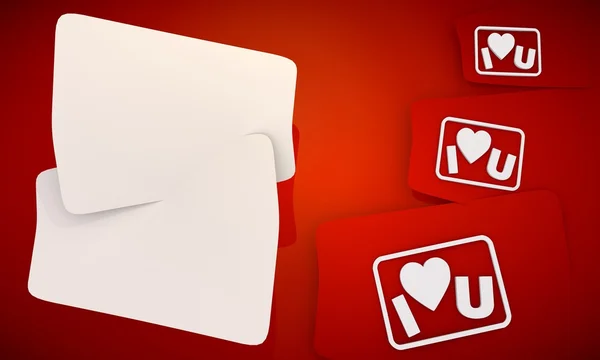 I love you icon in red background with three nice icons — Stock Photo, Image