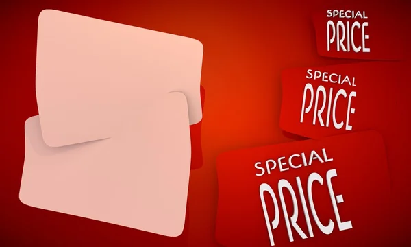 Ícone de preço especial em fundo vermelho com três ícones agradáveis — Fotografia de Stock