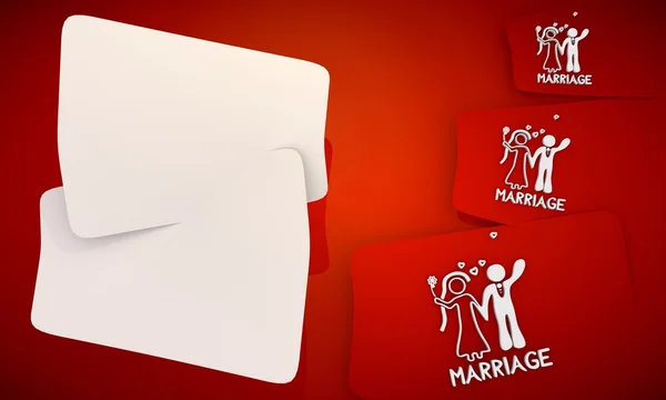 Classy marriage icon in red background with three nice icons — Stock Photo, Image