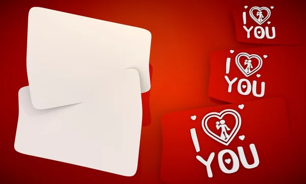 I love you icon in red background with three nice icons — Stock Photo, Image