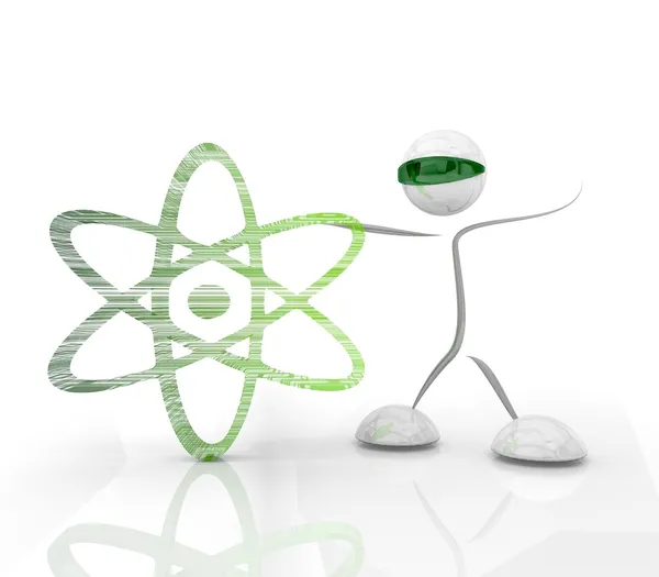 Atom vetenskap ikonen med en futuristisk karaktär på en vit bakgrou — Stockfoto