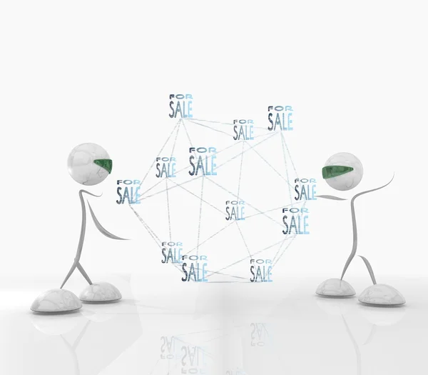 Cyber for sale network with two futuristic characters — Stock Photo, Image