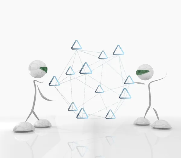 Cyber triangel nätverk med två futuristiska tecken — Stockfoto