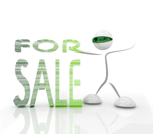 For sale icon with a futuristic character on a white background — Stock Photo, Image