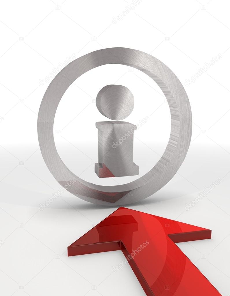 Information icon with a red arrow in a white background