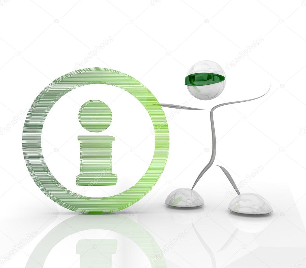 Information icon with a futuristic character on a white backgrou
