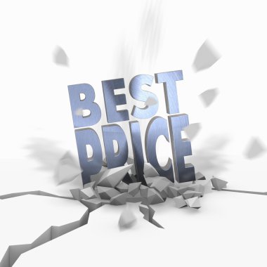 3d graphic of a lowest price best price symbol fallen from sky clipart