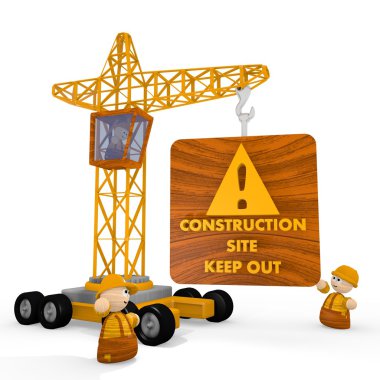 bir küçücük inşaat site sembolün bir vinç ile 3D render