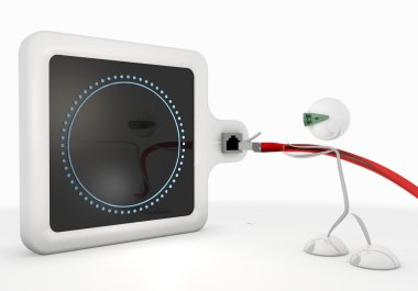 circle symbol with futuristic 3d character
