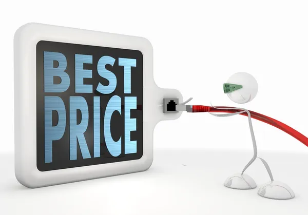 Best price icon with futuristic 3d character — Stock Photo, Image