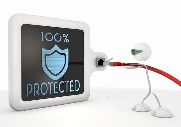 Protected icon with futuristic 3d character — Stock Photo, Image