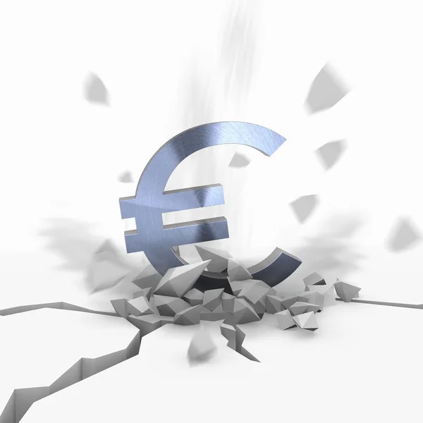 3d render of a crashed Euro icon fallen from sky — Stock Photo, Image
