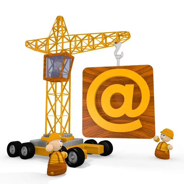 3d render of a tiny email icon with a crane — Stock Photo, Image