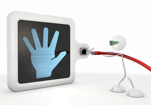 Hand icon with futuristic 3d character — Stock Photo, Image