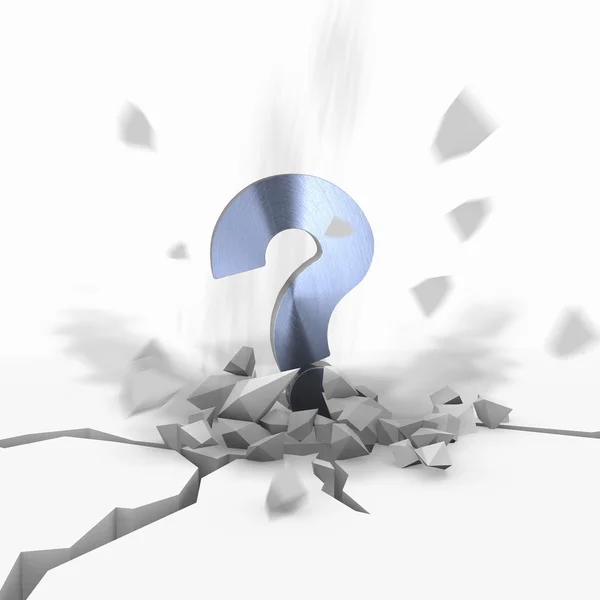 3d graphic of a shattered question symbol fallen from sky — Stock Photo, Image