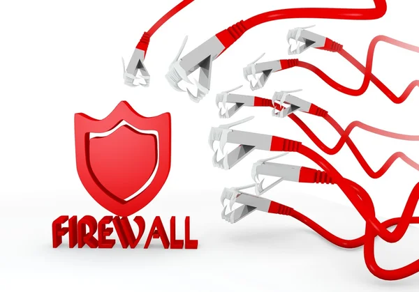 Firewall symbool aangevallen door een netwerk van cyber — Stockfoto