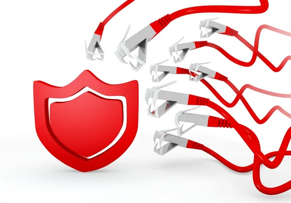 Protection symbol attacked by a cyber network — Stock Photo, Image