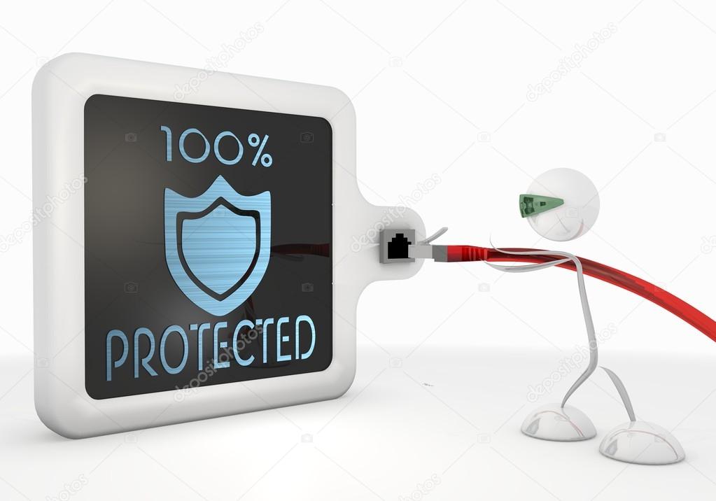 protected icon with futuristic 3d character
