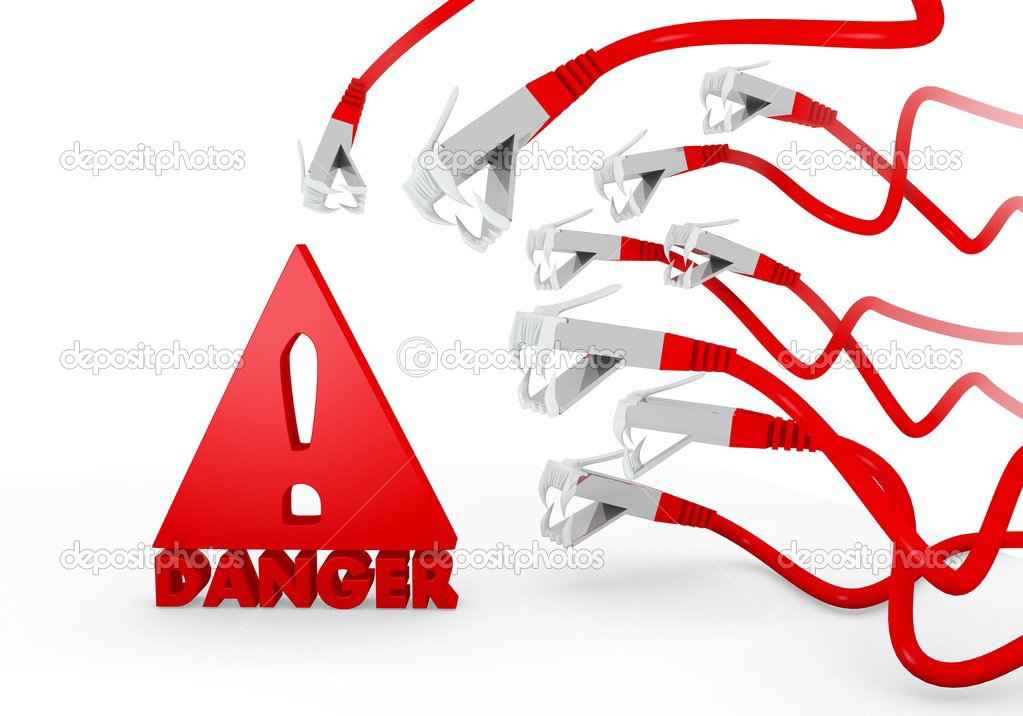 Danger icon attacked by a cyber network
