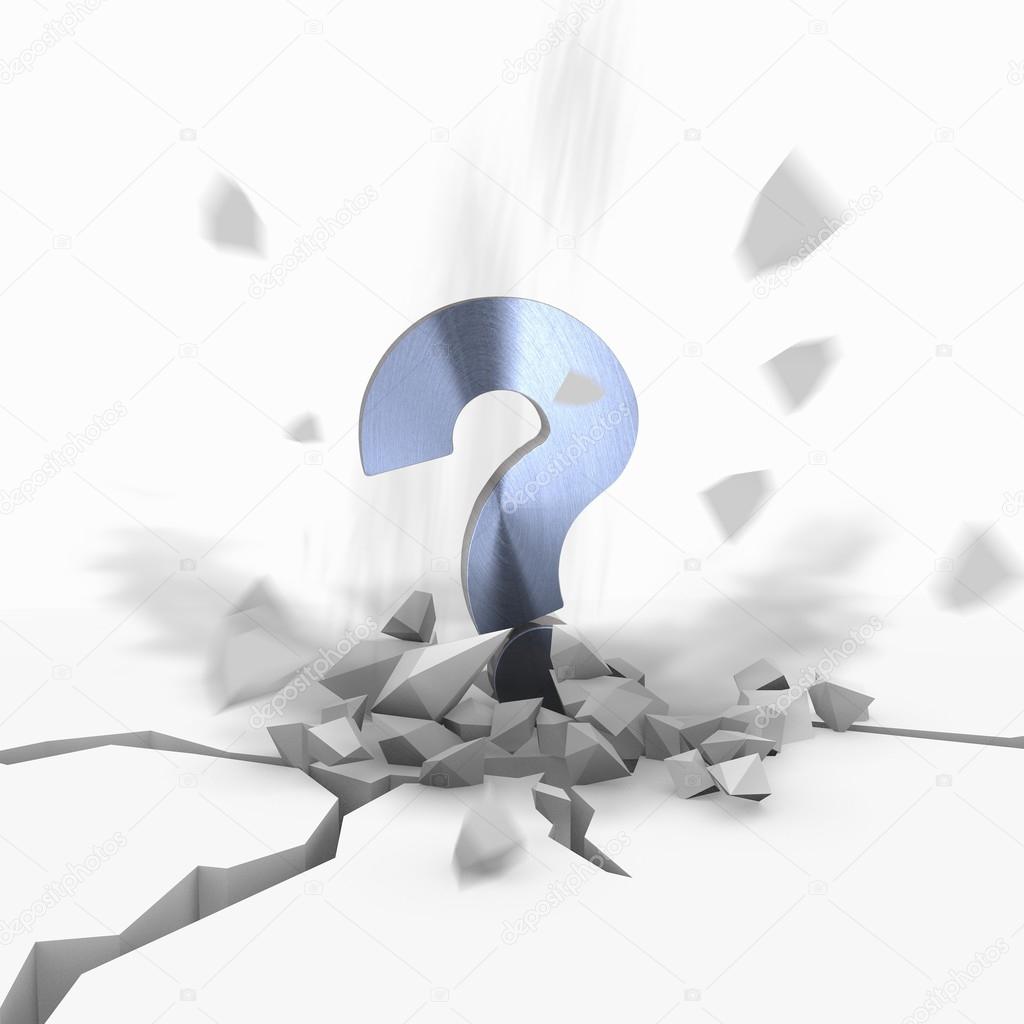 3d graphic of a shattered question symbol fallen from sky