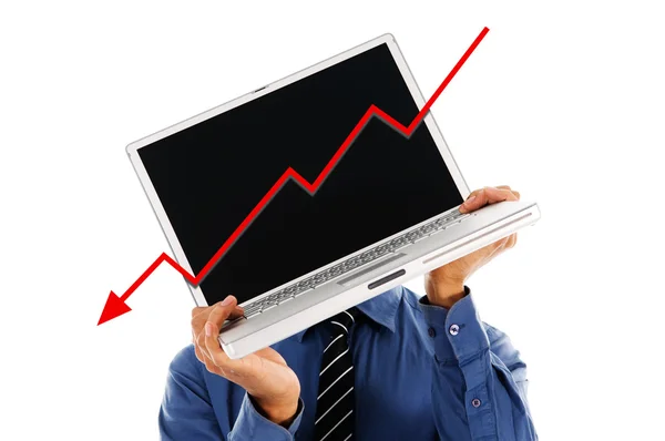 Laptop hoofd recessie — Stockfoto