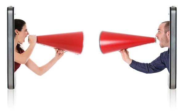 Gritando em megafone — Fotografia de Stock