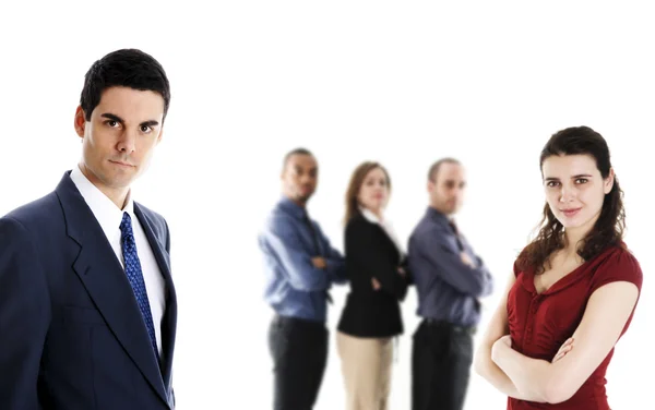 Homem de azul com a equipa — Fotografia de Stock