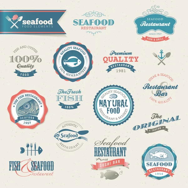 Etiketten und Elemente für Meeresfrüchte — Stockvektor