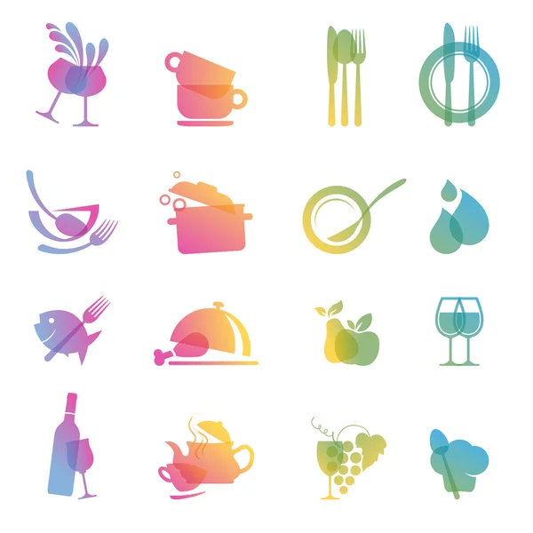 Conjunto de coloridos iconos de comida y bebida para restaurantes — Vector de stock