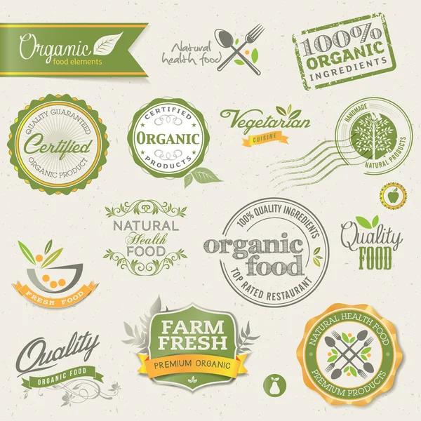 Labels and elements for organic food — 图库矢量图片