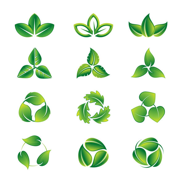 Green leaves icon set