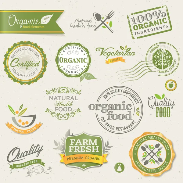Labels and elements for organic food Royalty Free Stock Vectors