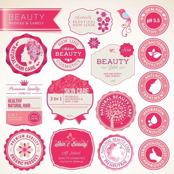 Set van cosmetica etiketten en badges Stockillustratie