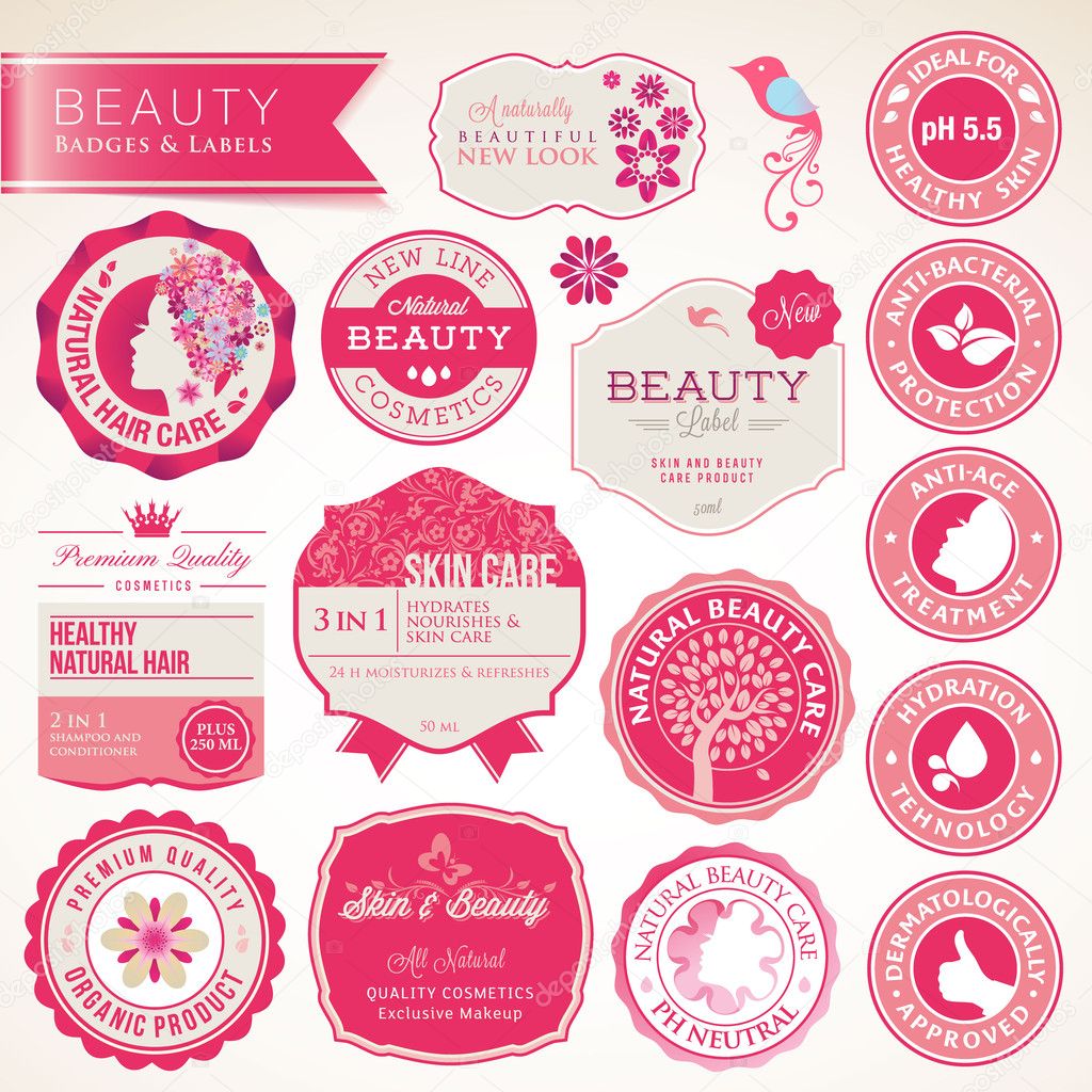 Set of cosmetics labels and badges