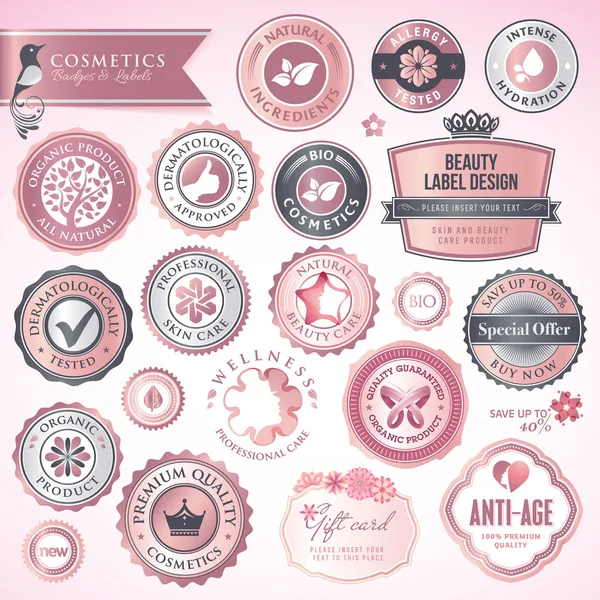 Etiquettes et badges cosmétiques — Image vectorielle