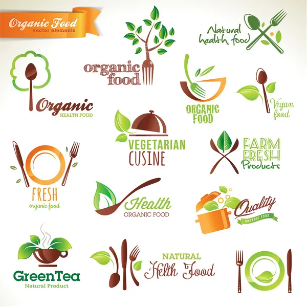 Ícones e elementos para alimentos orgânicos Gráficos De Vetores
