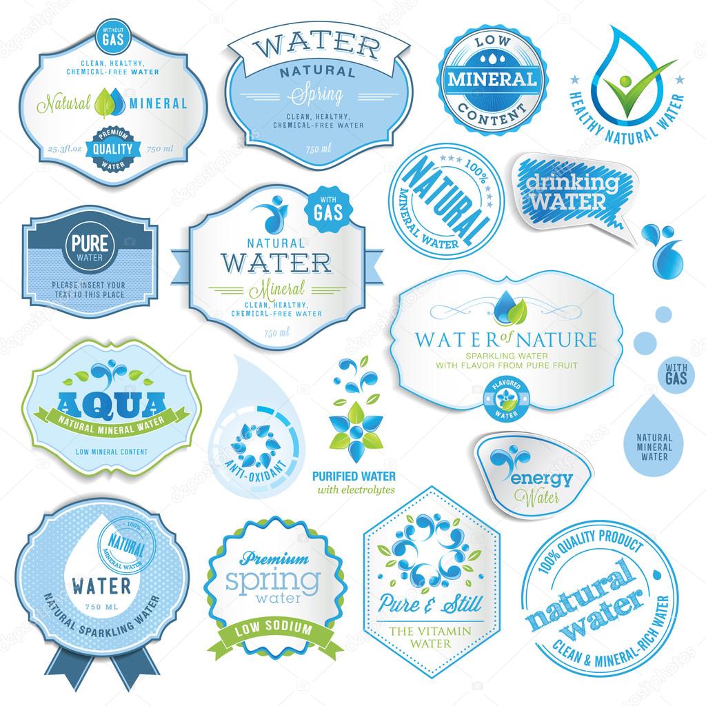 Set of vector labels and stickers for water