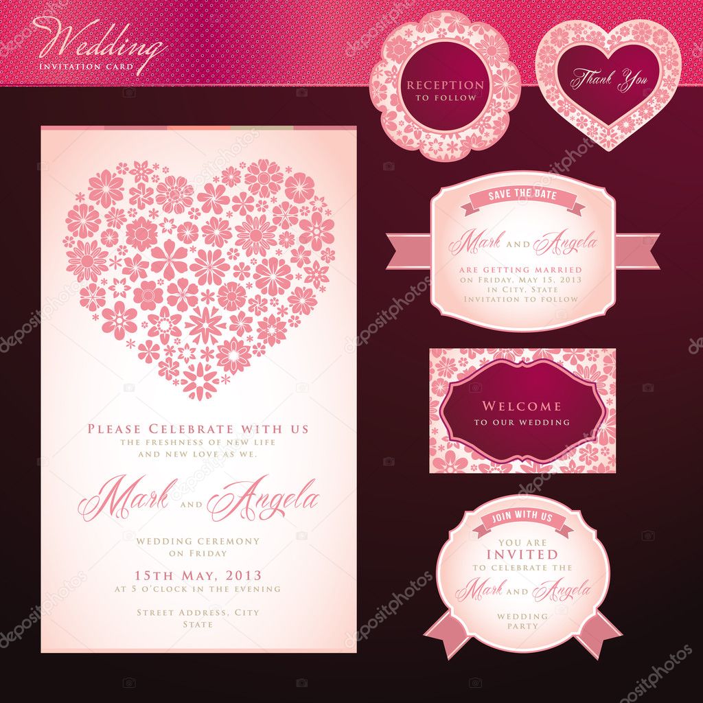 Wedding invitation card and elements