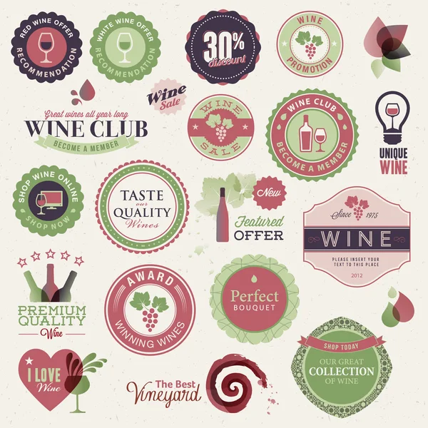 Conjunto de etiquetas y elementos para vino — Vector de stock