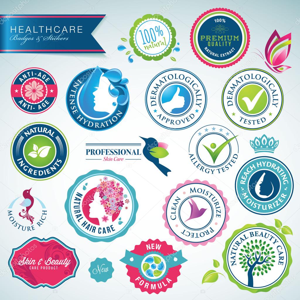 Set of health care badges and stickers