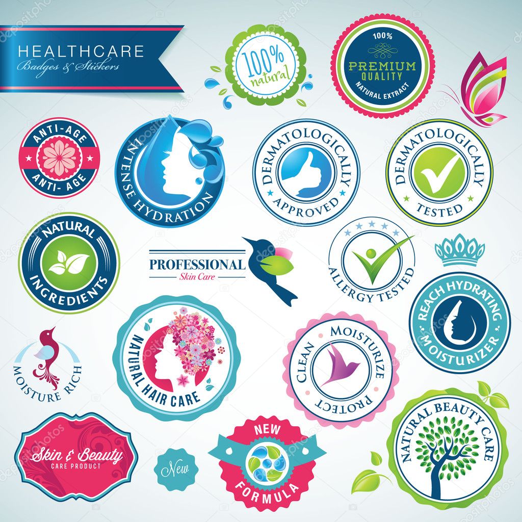 Set of vector badges and stickers for cosmetics and health care