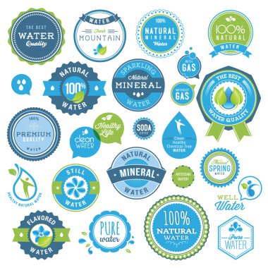Set of water badges and stickers clipart