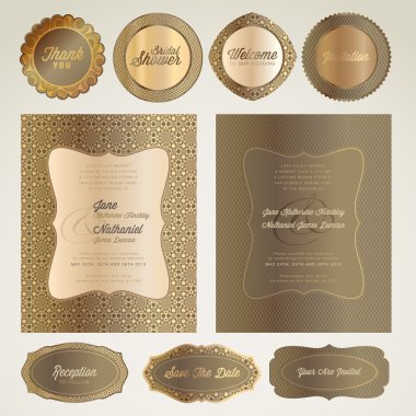 düğün davetiye kartı ve öğeleri kümesi