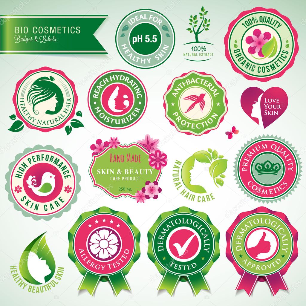 Set of cosmetics badges and labels