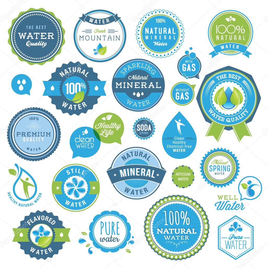 Set of vector badges and stickers for water